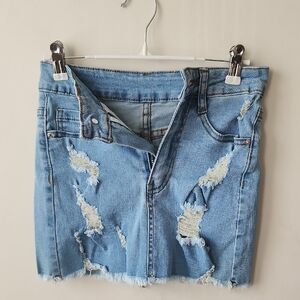 SHEIN Light Blue Distressed Denim Skirt